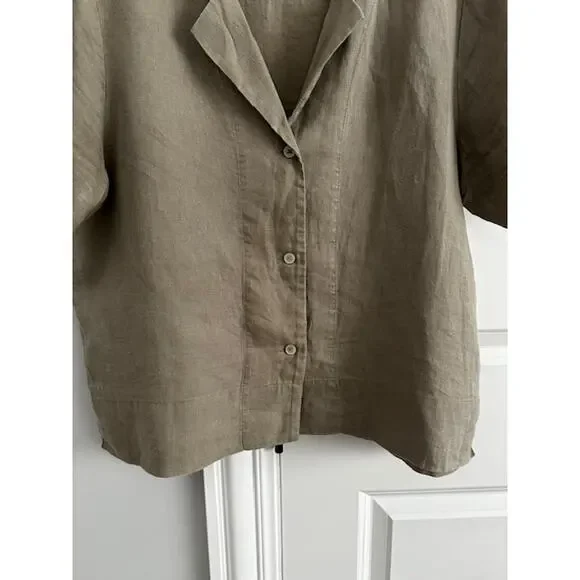 Quince 100% European Linen Short Sleeve Shirt Size: Small Color: Khaki - Picture 2 of 8